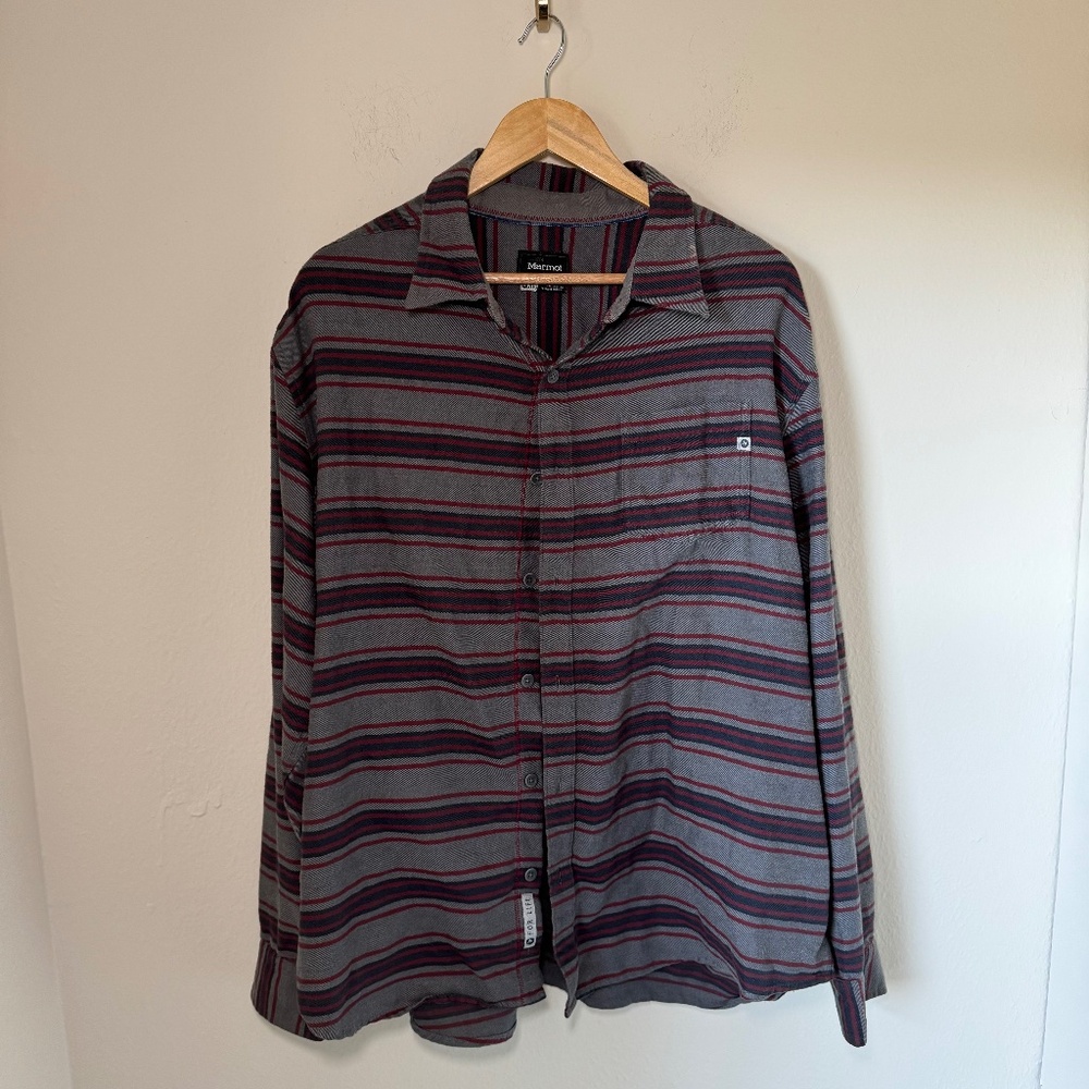 Marmot Shirt Men's Grey XXL Flannel Outdoor Hiking Casual Long Sleeve Striped